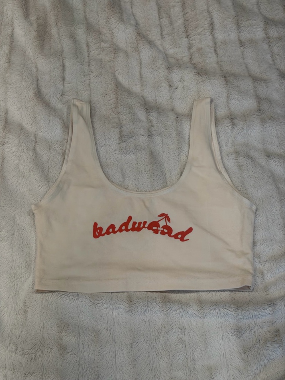Badwood Beige Cropped Tank Top with Red Logo